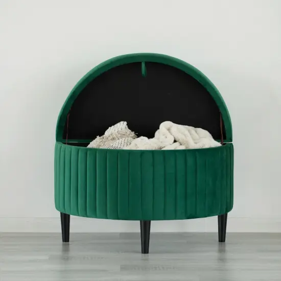 Half Moon Modern Velvet Tufted Storage Ottoman Bench, Green {5}