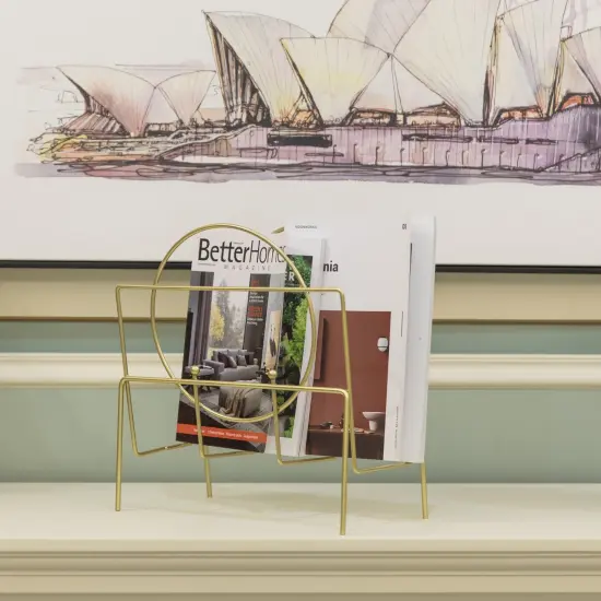 Gold Metal Modern Decorative Freestanding Floor Magazine Book Rack Storage Holder {4}