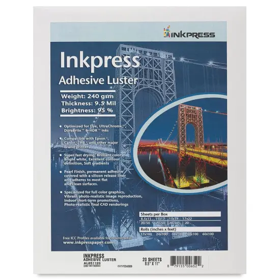 Inkpress - Adhesive Luster Inkjet Paper, 8-1/2" x 11", 20 Sheets {2}
