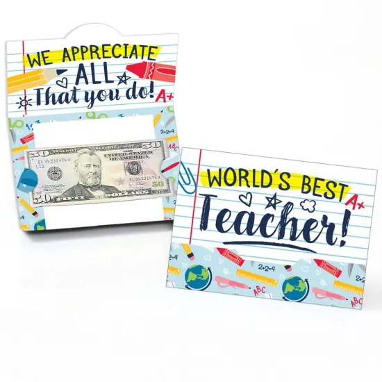 Big Dot of Happiness Back to School - First Day of School Teacher Appreciation Money and Gift Card Holders - Set of 8 {1}
