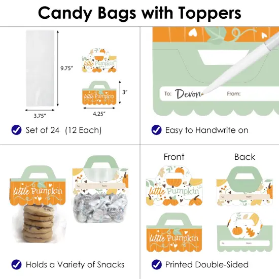 Big Dot of Happiness Little Pumpkin - DIY Fall Birthday Party or Baby Shower Clear Goodie Favor Bag Labels - Candy Bags with Toppers - Set of 24 {4}