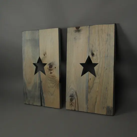 Set of 2 Rustic Cutout Star Decorative Wood Panel Wall Hangings 24 inch {3}