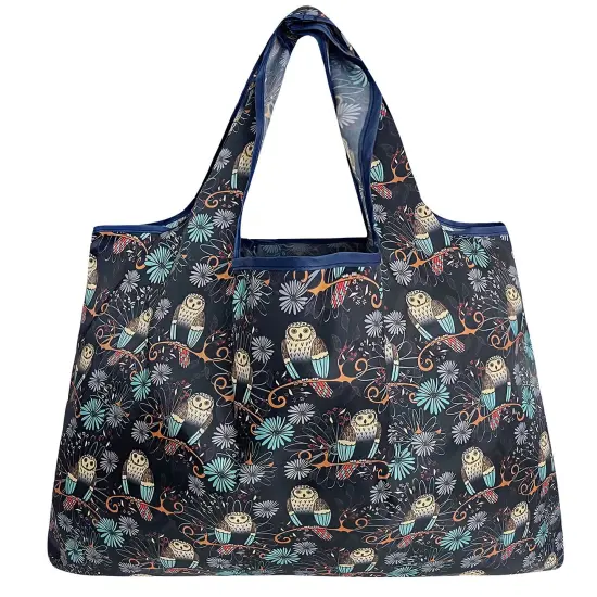 Wrapables Large Foldable Tote Nylon Reusable Grocery Bags Deco Owls {2}