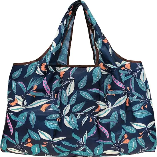 Wrapables Large Foldable Tote Nylon Reusable Grocery Bags, 5 Pack Flowers & Ferns {4}