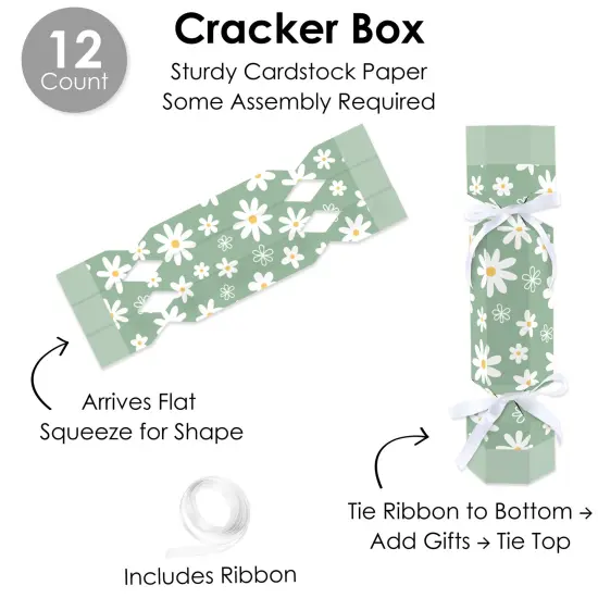 Big Dot of Happiness Sage Green Daisy Flowers - No Snap Floral Party Table Favors - DIY Cracker Boxes - Set of 12 {6}