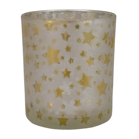 Northlight 3" Matte Silver and Gold Stars and Snowflakes Flameless Glass Candle Holder {1}
