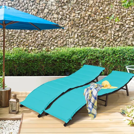Costway 2PCS Patio Rattan Folding Lounge Chair Chaise Double Sided Cushion Turquoise {2}