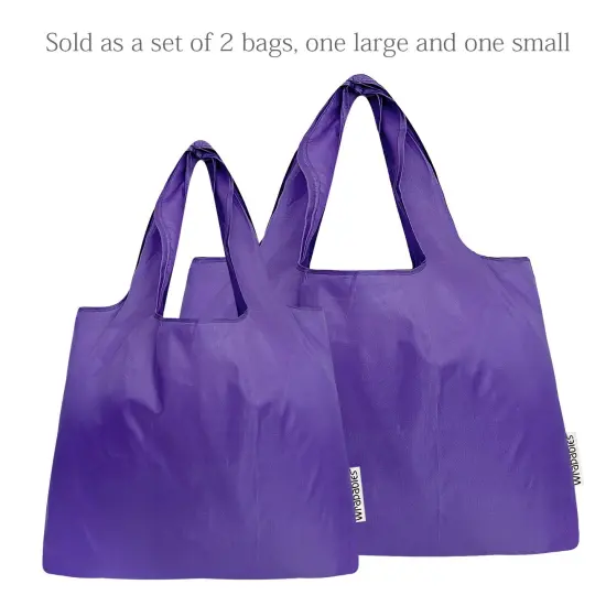 Wrapables Large & Small Foldable Tote Nylon Reusable Grocery Bags, Set of 2 Set of 2, Purple {3}
