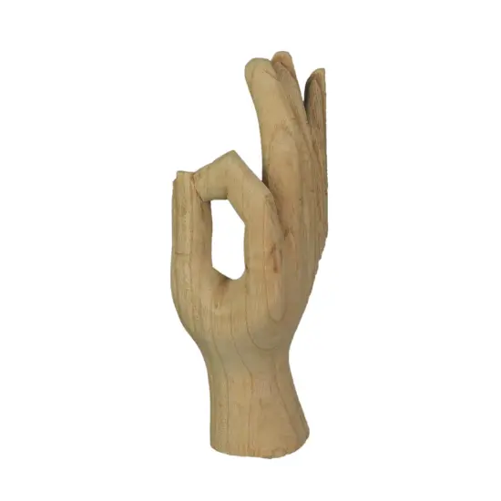 Carved Wooden A-OK Hand Gesture Statue Natural Finish 8 Inches High {3}