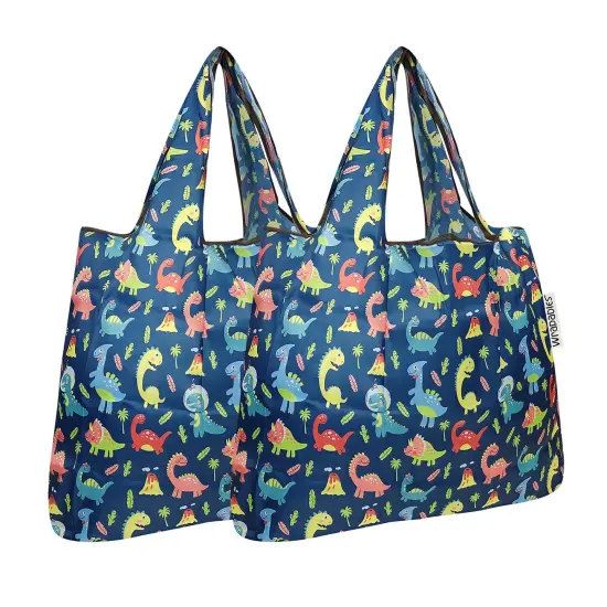 Wrapables Foldable Tote Nylon Reusable Grocery Bag (Set of 2) Dinosaurs {1}