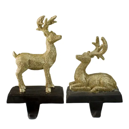 Northlight Reindeer Glittered Christmas Stocking Holders - 8.5" - Gold - Set of 2 {1}
