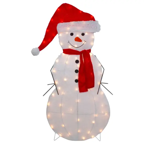 Northlight 42" Lighted 2D Chenille Snowman in Santa Hat Outdoor Christmas Decoration White {1}