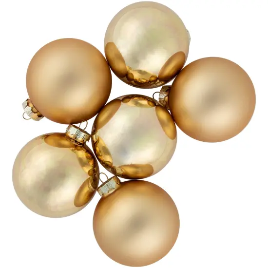 Northlight 2-Finish Glass Ball Christmas Ornament Set - 3.25" (80mm) - Gold - 6ct {1}