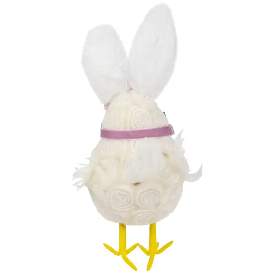 Northlight Floral Easter Chick with Polka Dot Faux Fur Rabbit Ears Figurine - 8.75" White {7}