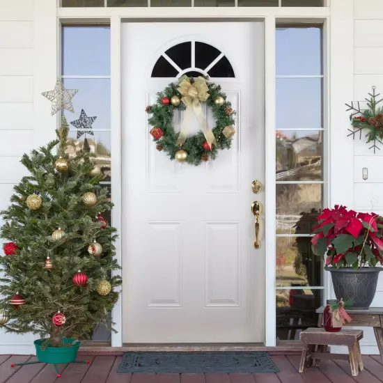 Northlight Pre-Lit Battery Operated Pine Cone and Gifts Christmas Wreath - 24" - Warm Clear LED Lights Green {3}