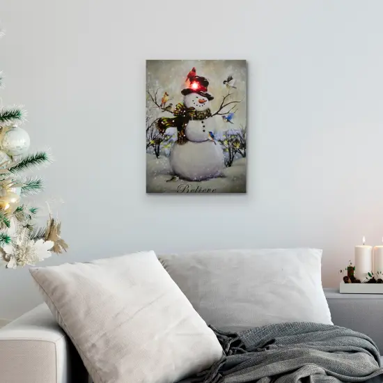 Northlight LED Lighted Snowman and Bird Friends Christmas Canvas Wall Art 15.75" x 11.75" White {3}