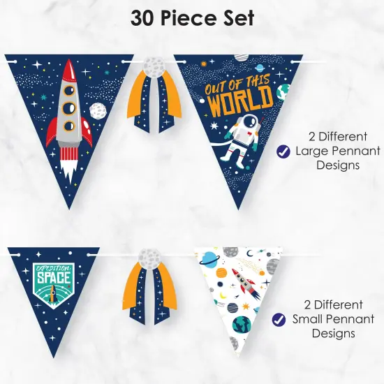Big Dot of Happiness Blast Off to Outer Space - DIY Rocket Ship Baby Shower or Birthday Party Pennant Garland Decoration - Triangle Banner - 30 Pieces {6}