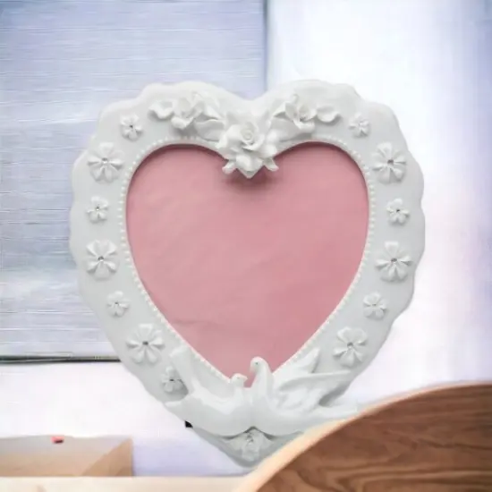 Ceramic Heart Shape Frame with Flowers and White Doves, Wedding D&eacute;cor or Gift, Anniversary D&eacute;cor or Gift, Home D&eacute;cor {2}