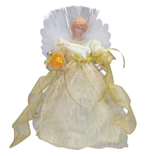 Kurt Adler 12" Ivory and Gold Lighted Angel Christmas Tree Topper - Clear Lights {1}