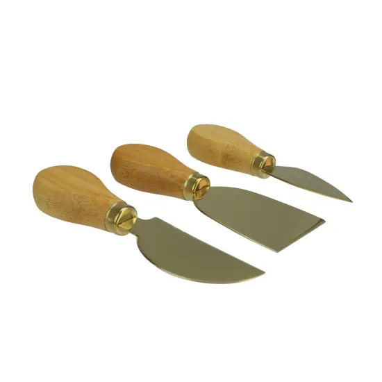 Avon Set of 3 Golden Cheese Knives with Bamboo Handle 5" {3}