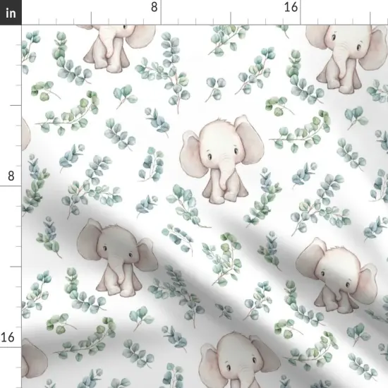 Various Fabrics by the Yard or Fat Quarter Elephant White Green Grey Animal Plant Neutral Custom Printed Fabric by Spoonflower {2}