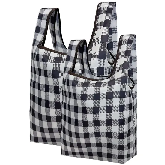Wrapables JoliBag Collection Reusable Shopping Bag (Set of 2) Black Checkers {1}