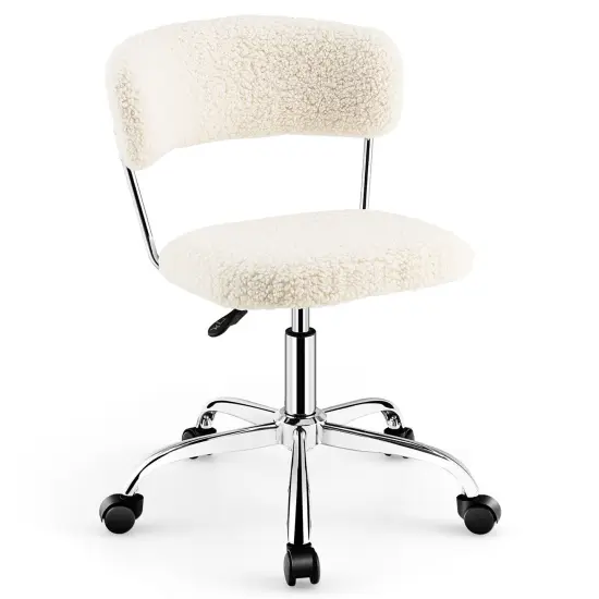 Costway Computer Desk Chair Adjustable Faux Fur Office Chair Swivel Vanity Chair {7}