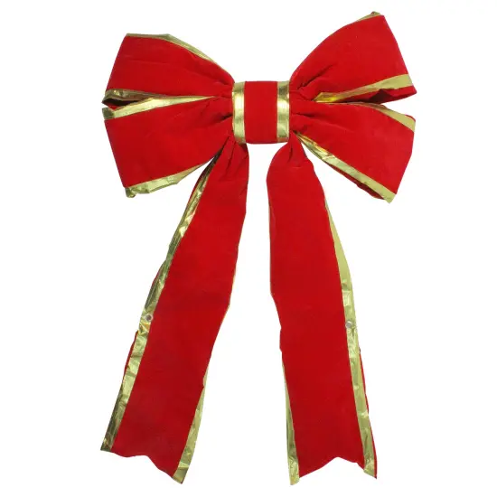 Northlight Giant 3D 4-Loop Velveteen Commercial Christmas Bow with Trim - 25" x 37" - Red and Gold {1}