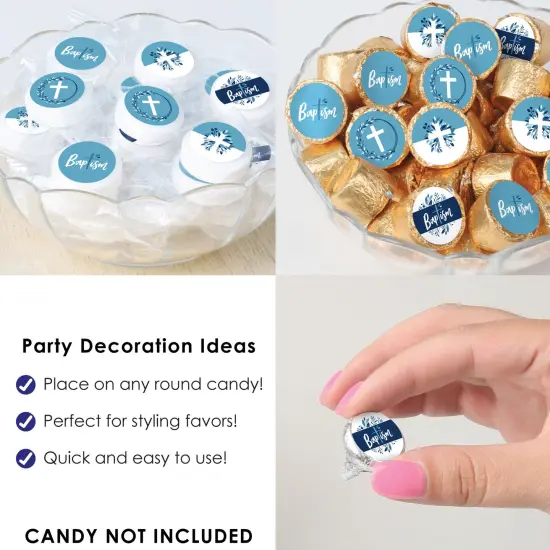 Big Dot of Happiness Baptism Blue Elegant Cross - Boy Religious Party Small Round Candy Stickers - Party Favor Labels - 324 Count {6}