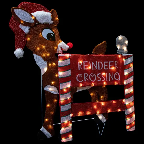 Northlight LED Lighted Rudolph Reindeer Crossing Outdoor Christmas Sign - 36" - Warm White Brown {7}