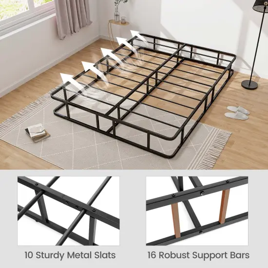 Costway Queen Size Metal Platform Bed Frame Mattress Foundation with Slat Support Black {6}