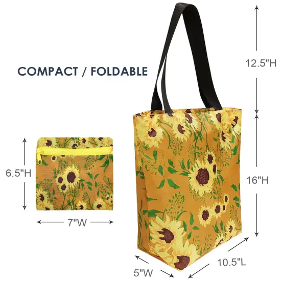 Wrapables Carryall Shopping Travel Tote Bag with Durable Ripstop Polyester - Foldable, Waterproof, and OEKO-TEX Certified Small, Sunflowers {2}