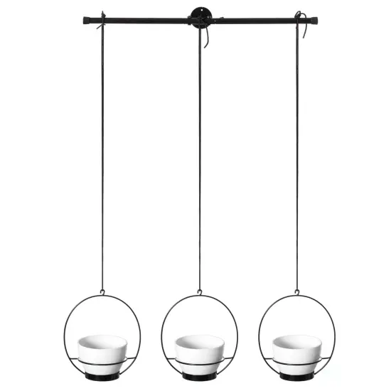 Decorative Metal Hanging Planter with Tree Pots for Flowers, White and Black {3}