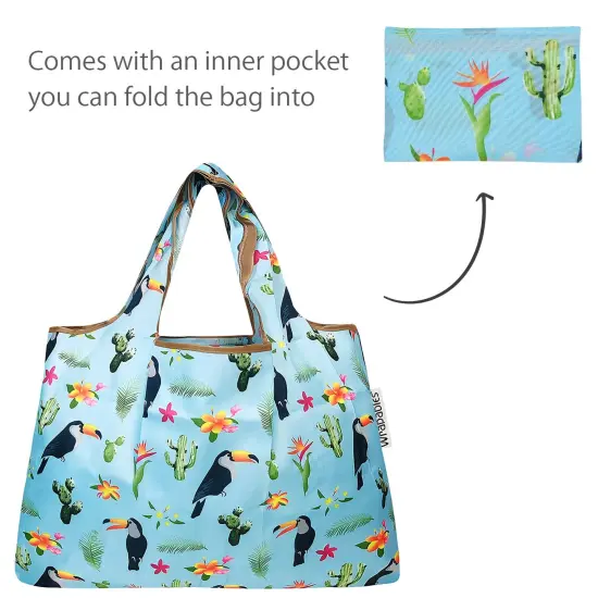 Wrapables Large & Small Foldable Tote Nylon Reusable Grocery Bags, Set of 2 Toucan & Cacti {5}