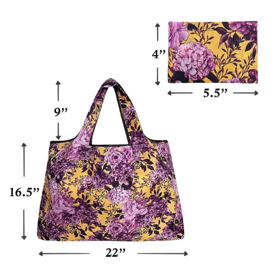 Wrapables Large Foldable Tote Nylon Reusable Grocery Bags Lavender Bloom {6}