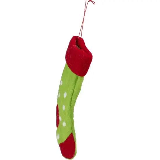 Tii Collections 9.5" Green and Red Polka Dotted Felt Christmas Stocking Ornament {3}