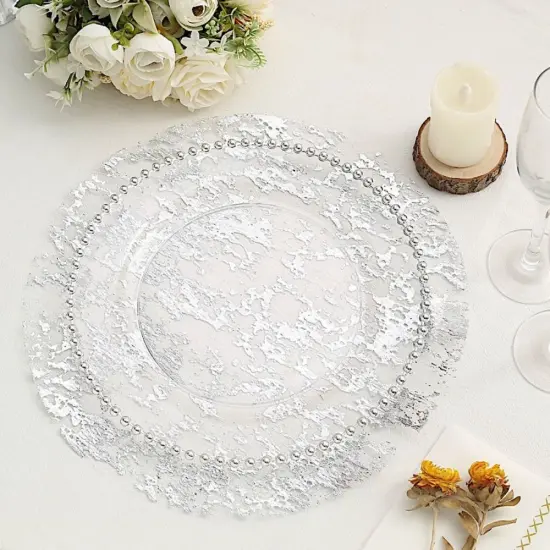 10 Metallic 13" Round Foil Polyester Mesh Placemats Silver {6}