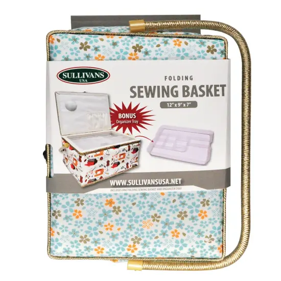 Folding Sewing Basket Floral - blue/yellow {5}