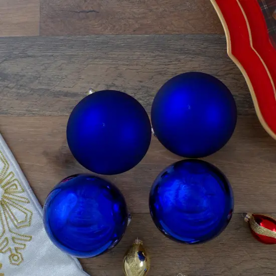 Northlight 2-Finish Glass Christmas Ball Ornaments - 4" (100mm) - Royal Blue - 4ct {3}