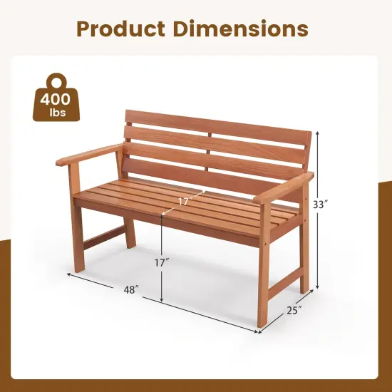 Costway Patio Solid wood Bench Wood 2-Seat Chair with Slatted Seat & Inclined Backrest {5}