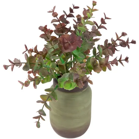 Northlight Real Touch&trade; Two-Toned Spring Eucalyptus Leaves Artificial Plant in Ceramic Pot 10" Green {4}