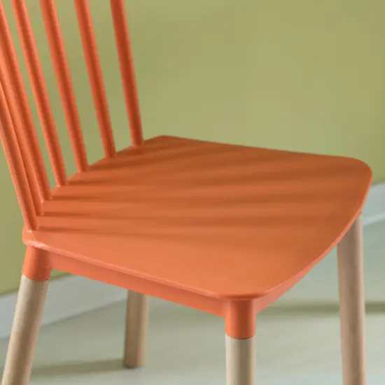 Modern Plastic Dining Chair Windsor Design with Beech Wood Legs Single Orange {5}