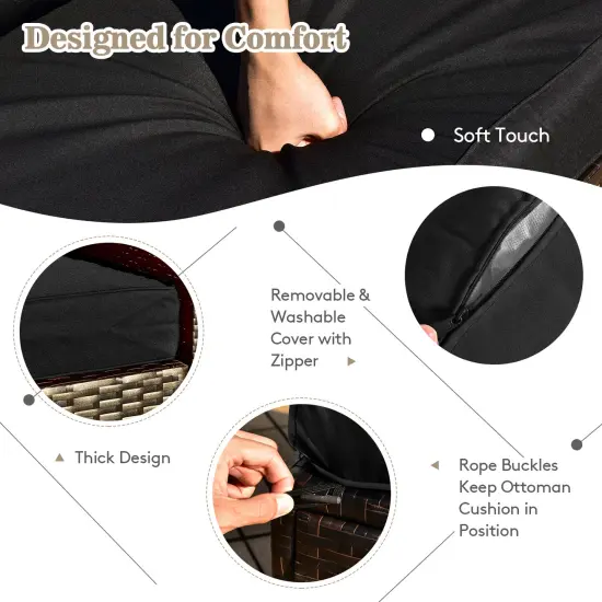 8 Pieces Patio Space-Saving Rattan Furniture Set with Storage Box and Waterproof Cover Black {6}