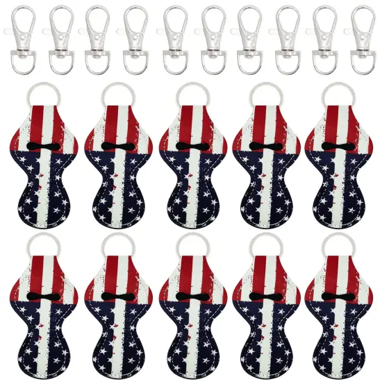 Wrapables 10 Pack Chapstick Holder Keychain with 10 Pieces Metal Clasps Patriotic Flag {1}