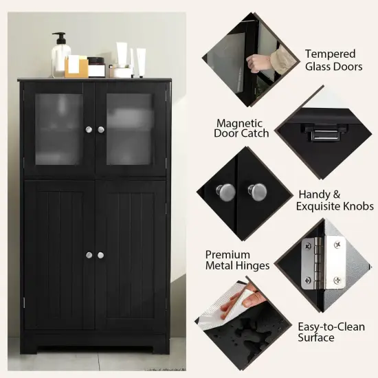 Black MDF Glass Door Floor Cabinet with Adjustable Shelf &ndash; 43 inches Storage Unit {5}