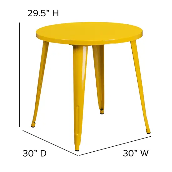Emma and Oliver Commercial Grade 30" Round Colorful Metal Indoor-Outdoor Dining Table Yellow {2}