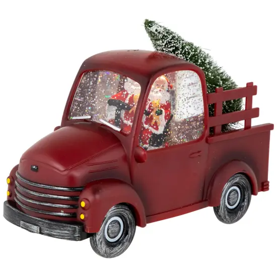 Northlight LED Lighted Santa in Red Retro Truck with Christmas Tree Snow Globe - 9" {4}