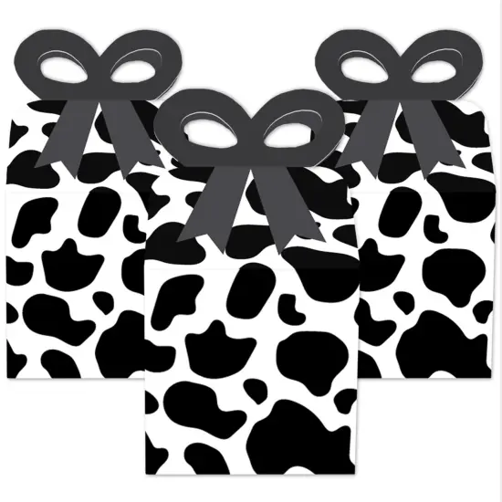 Big Dot of Happiness Cow Print - Square Favor Gift Boxes - Farm Animal Party Bow Boxes - Set of 12 {3}