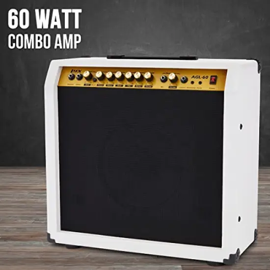 LyxPro Electric Guitar Amp, 60 Watt Portable Amplifier White {5}