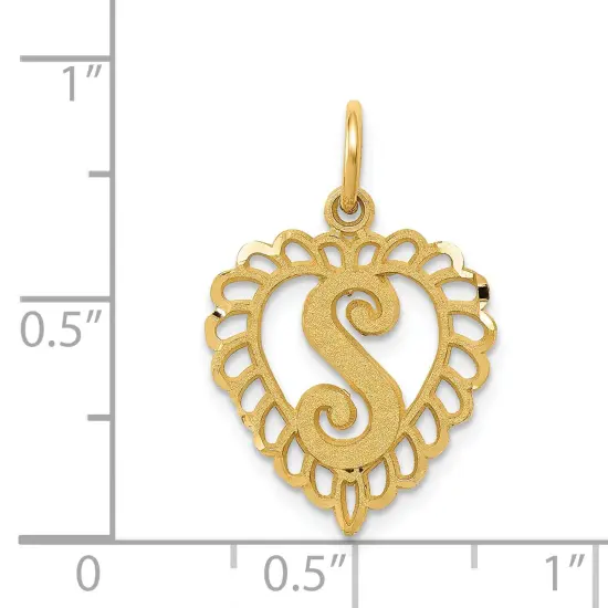 14K Yellow Gold Initial Letter S Heart Charm Pendant 23 X 15mm Jewerly {4}
